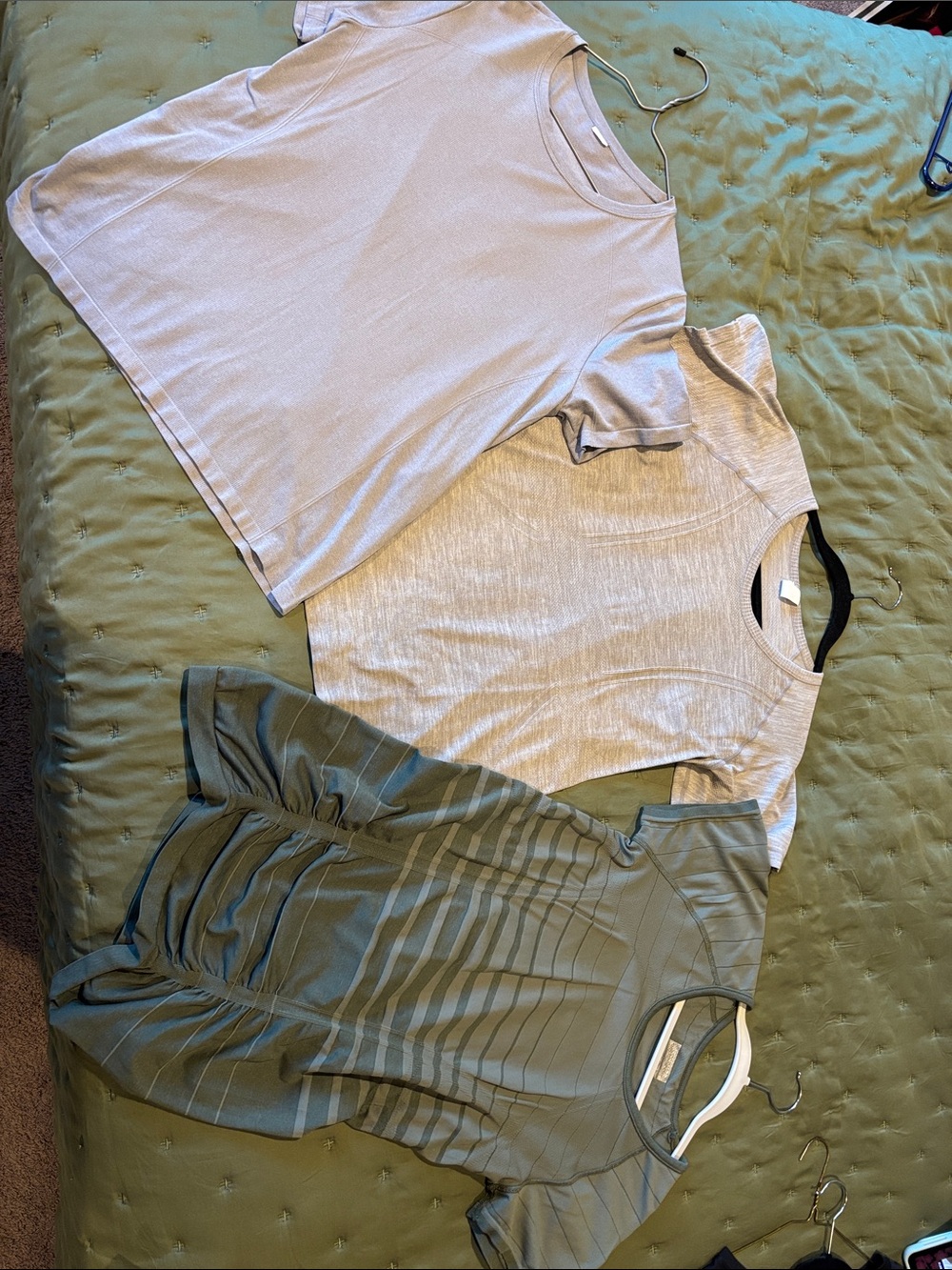 Performance Short Sleeve Crew Tops in Light Lavender, Gray and Olive